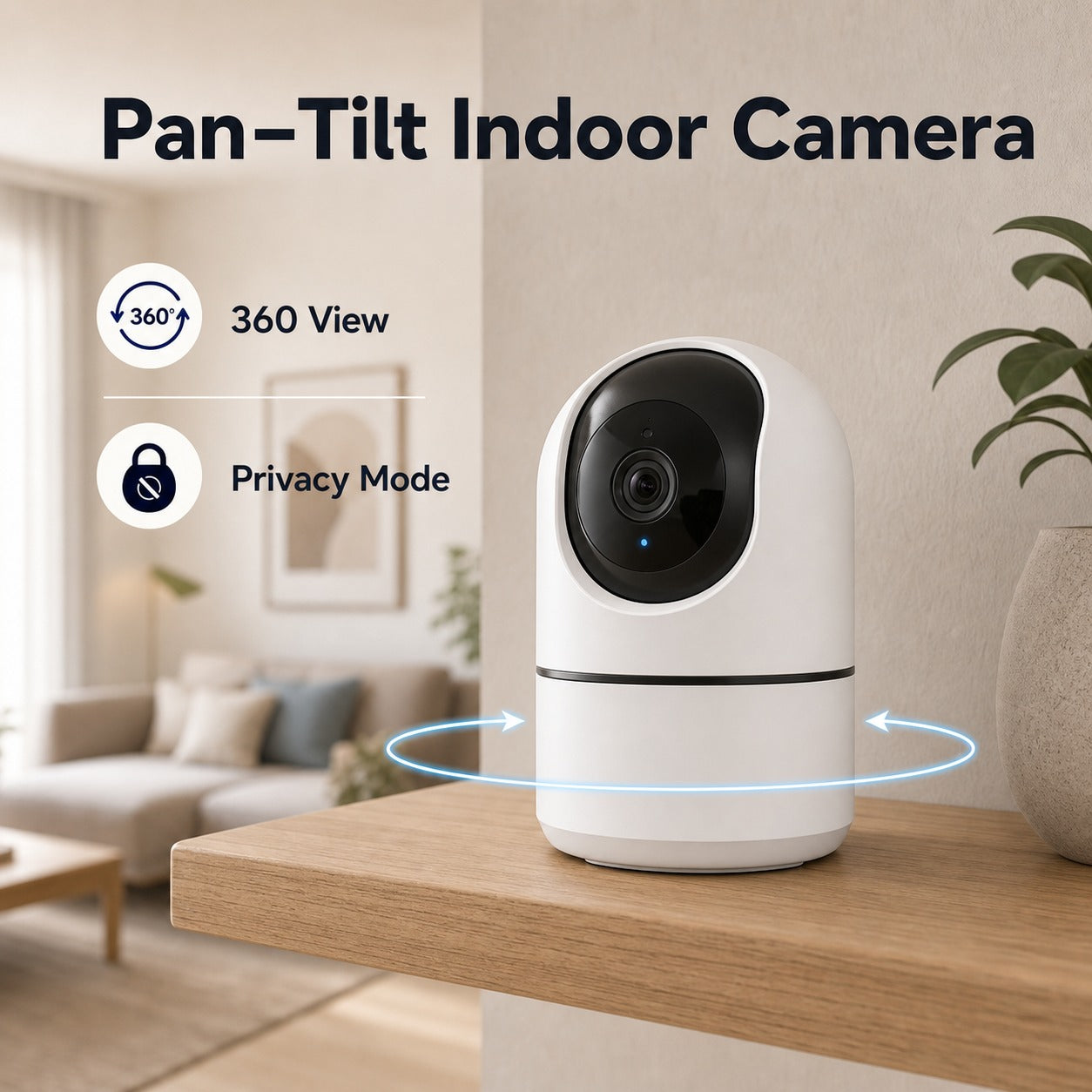 NéoCam Pan-Tilt Pro caméra intérieure Wi-Fi 360 en packshot lifestyle