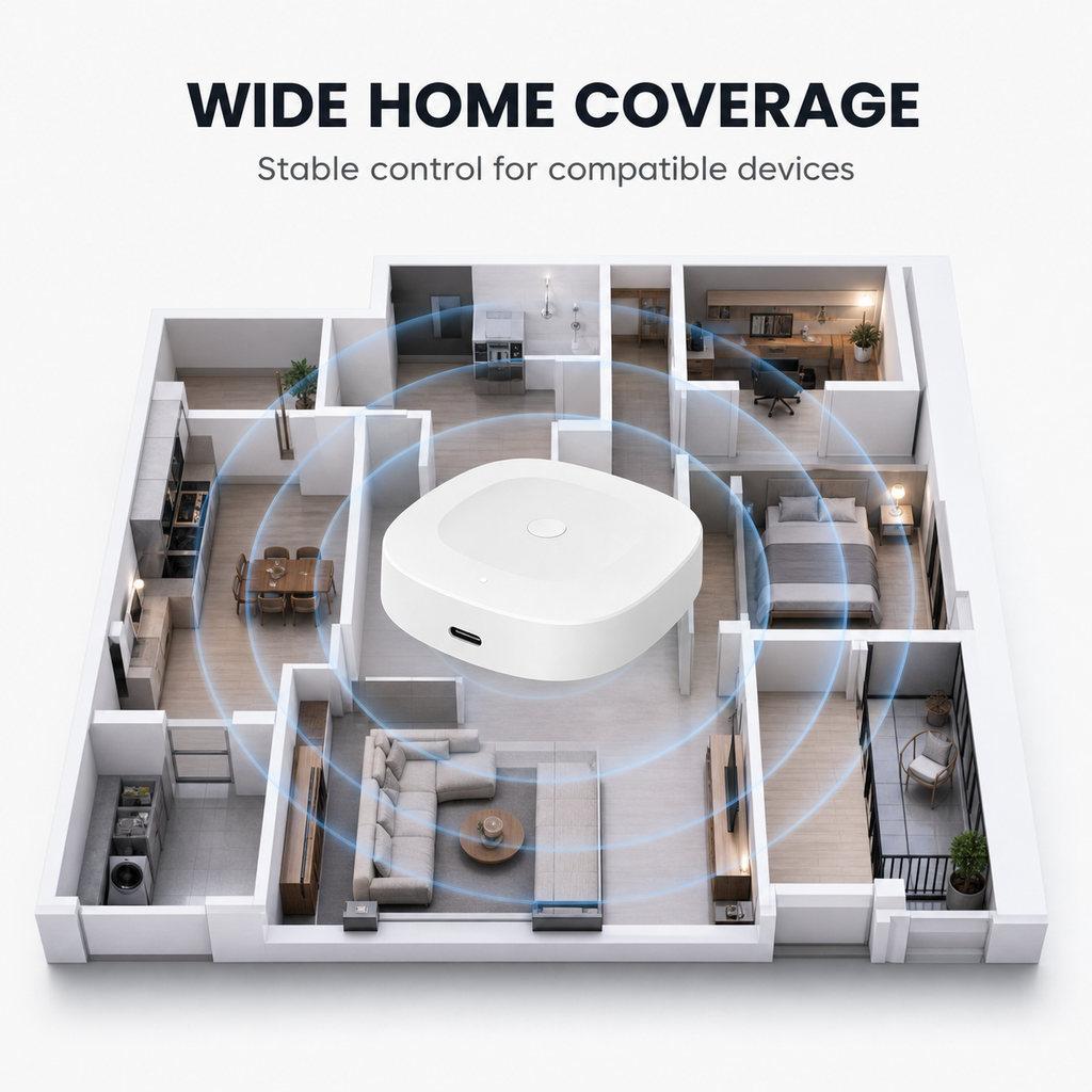 Couverture de maison connectée avec passerelle mini compacte.