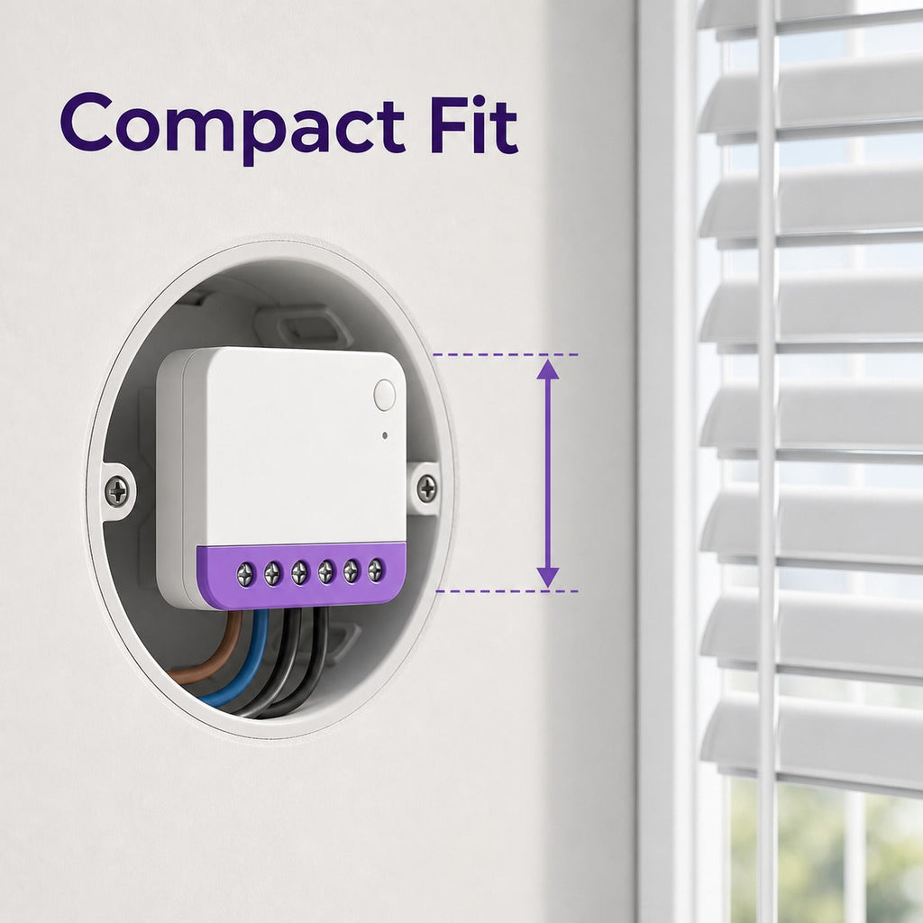 Module compact NéoShade Relay installé dans une boîte murale