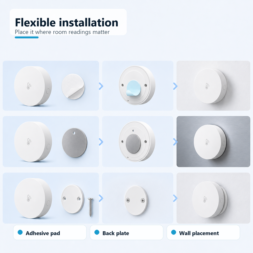 Installation methods for compact Zigbee temperature and humidity sensor