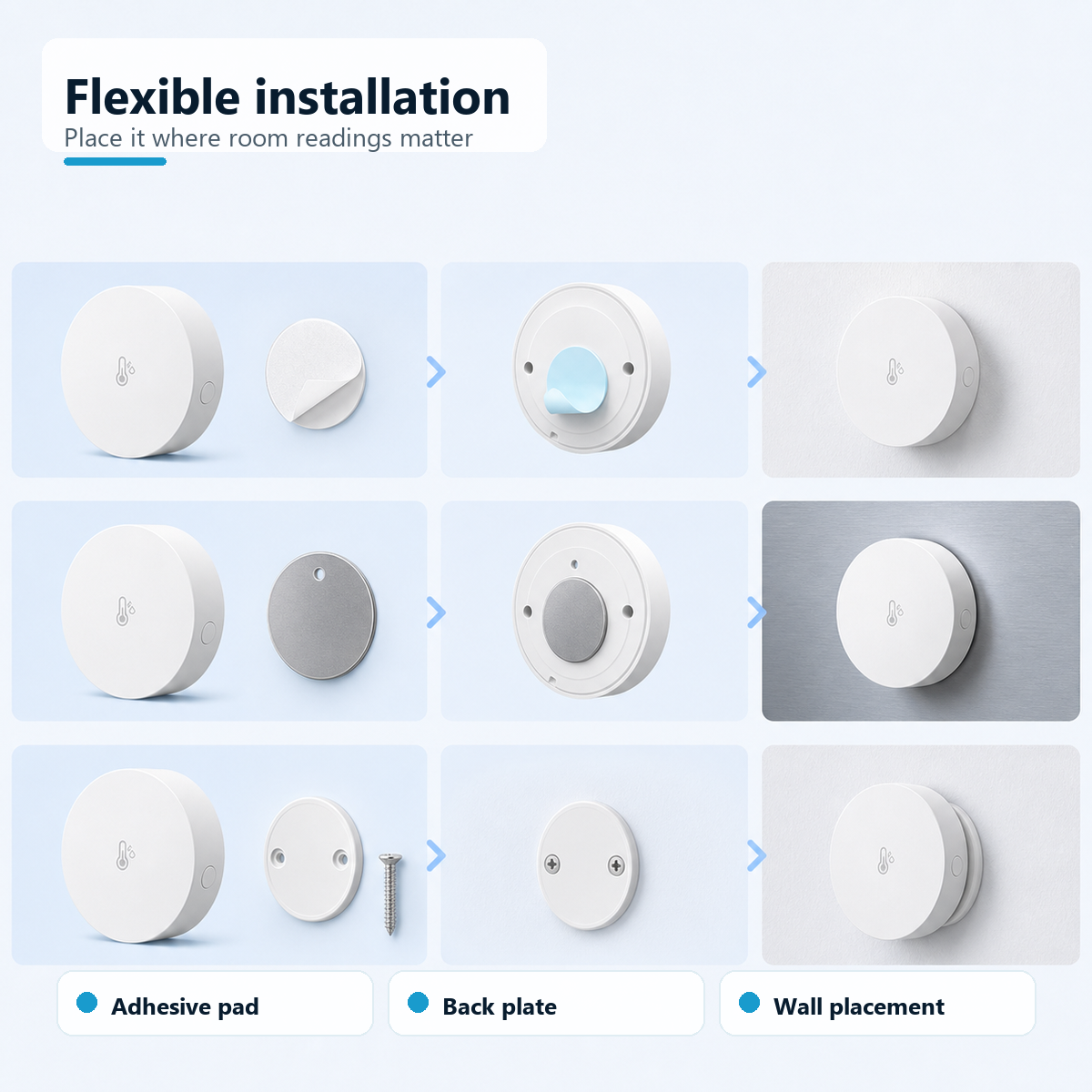 Installation methods for compact Zigbee temperature and humidity sensor