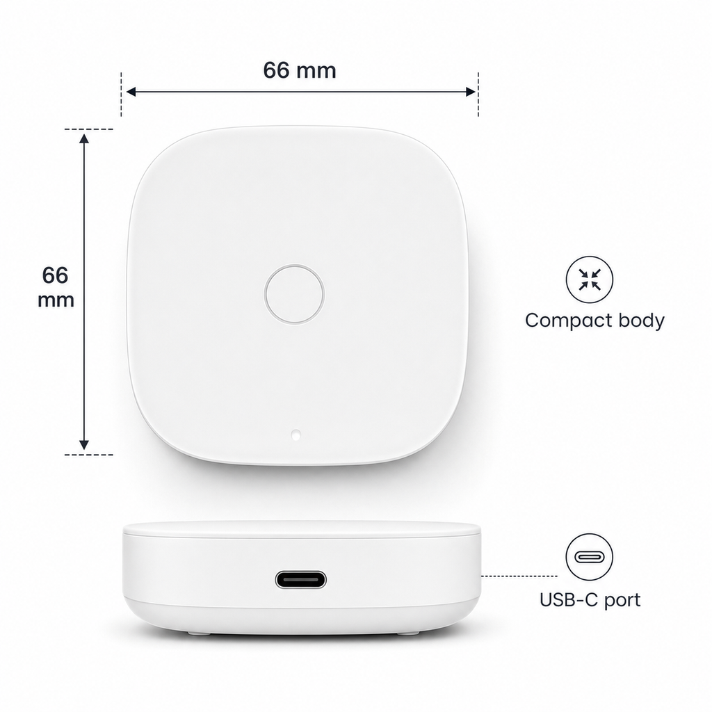 Dimensions 66 mm de la passerelle mini avec port USB-C.