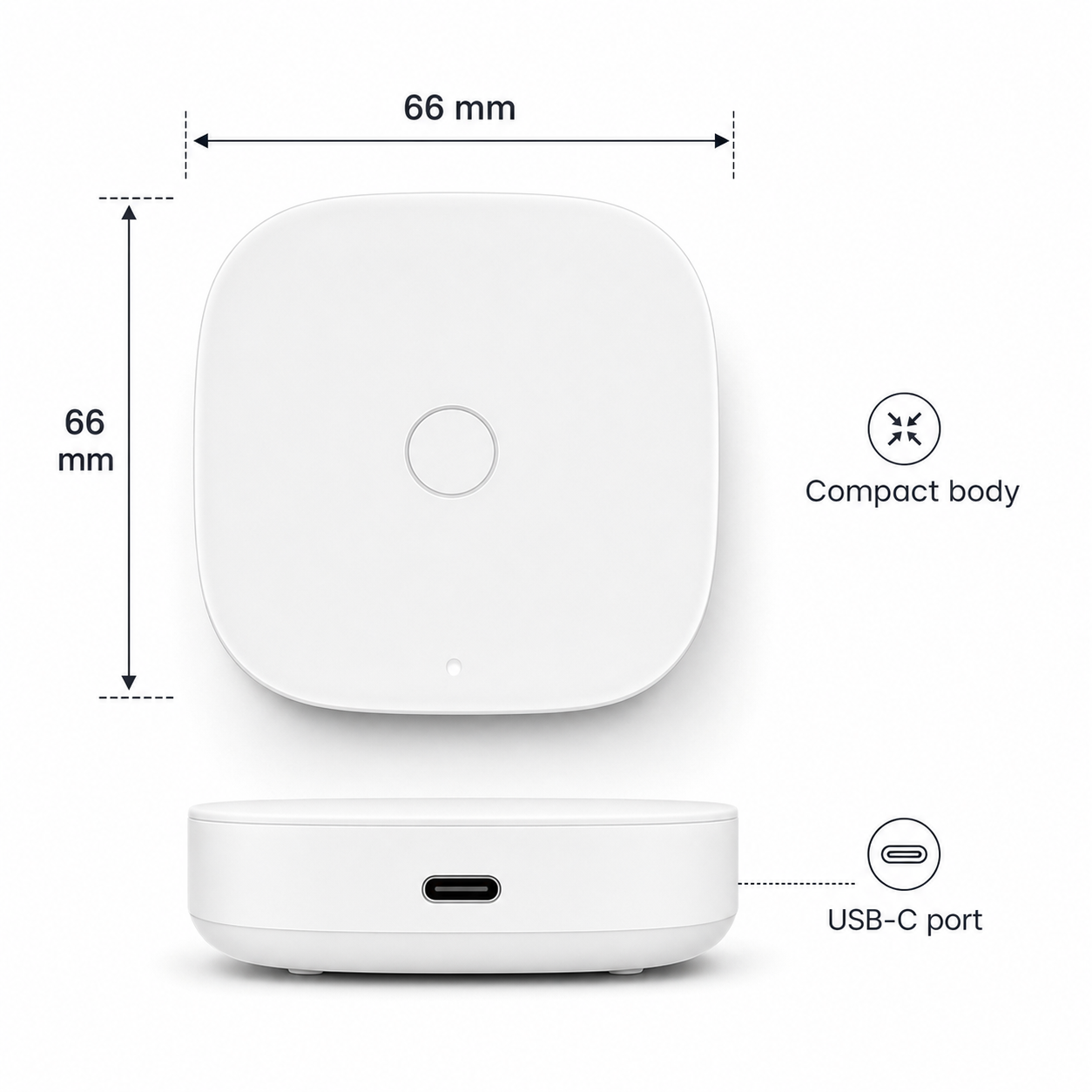 Dimensions 66 mm de la passerelle mini avec port USB-C.