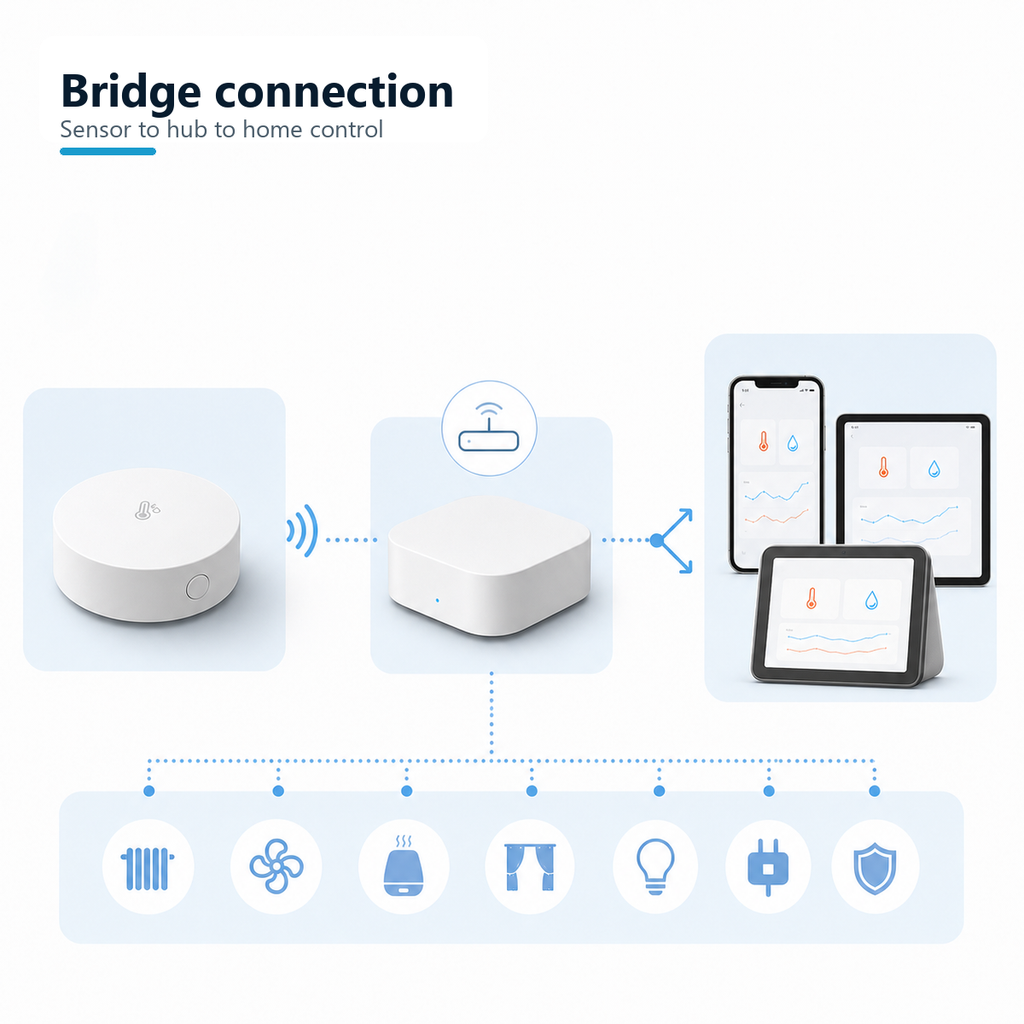 Zigbee sensor connection through a generic bridge to smart home control screens