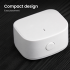 Close-up of compact white door and window sensor with rounded design