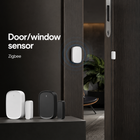 Hero image of black and white Zigbee door and window sensors near a modern door