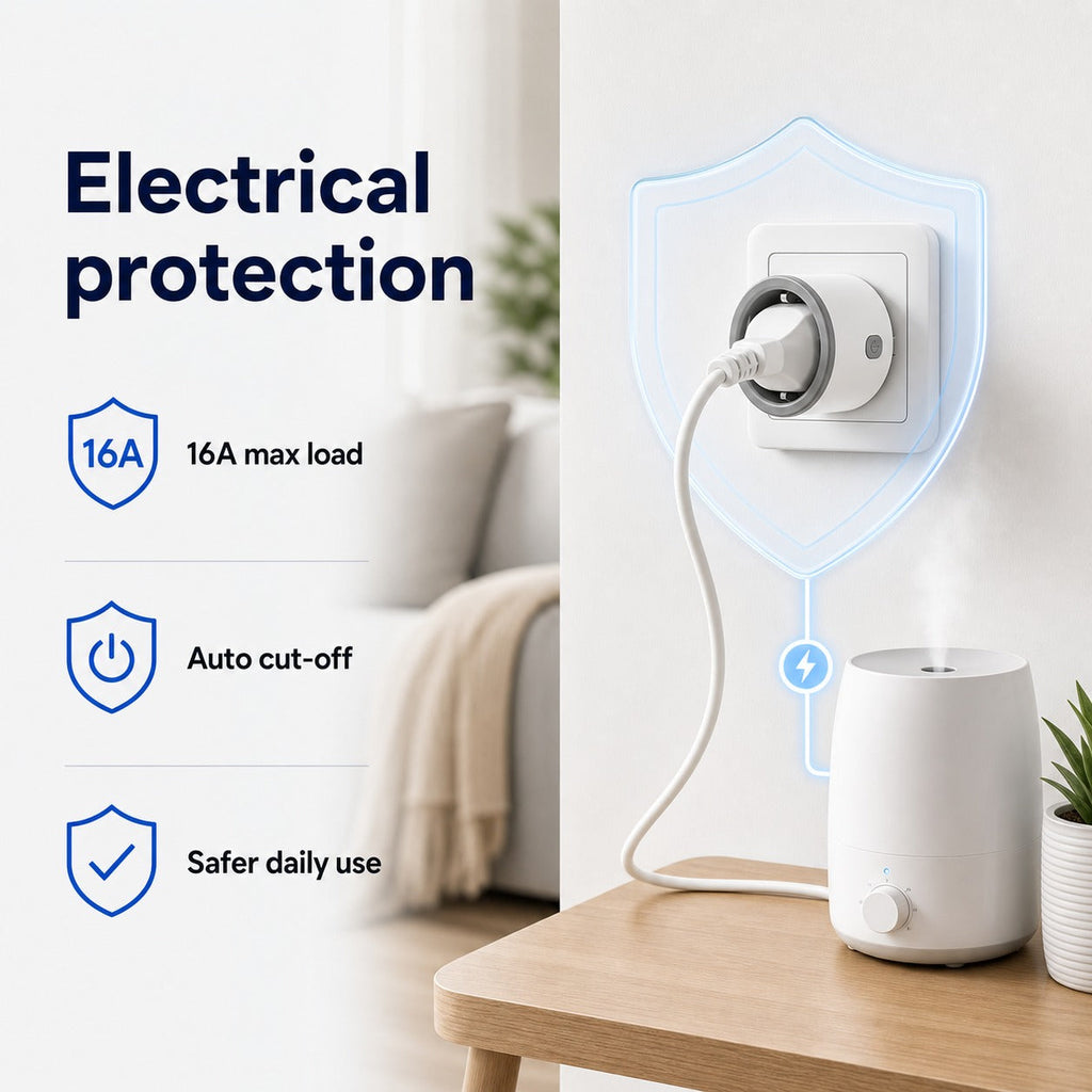 Electrical protection lifestyle image for 16A Type F Wi-Fi smart plug