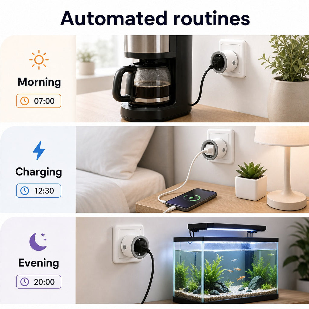 Automated routines for coffee charging and aquarium light with Wi-Fi smart plug