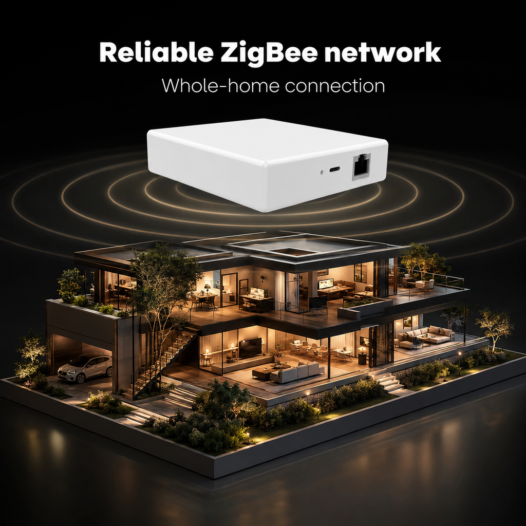 Réseau ZigBee étendu dans une maison connectée moderne.