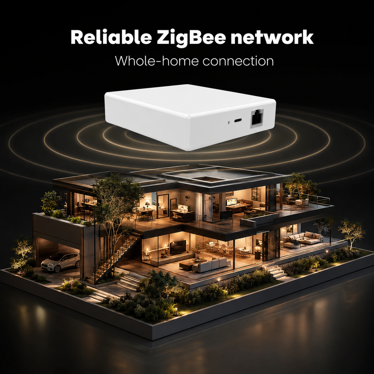Réseau ZigBee étendu dans une maison connectée moderne.