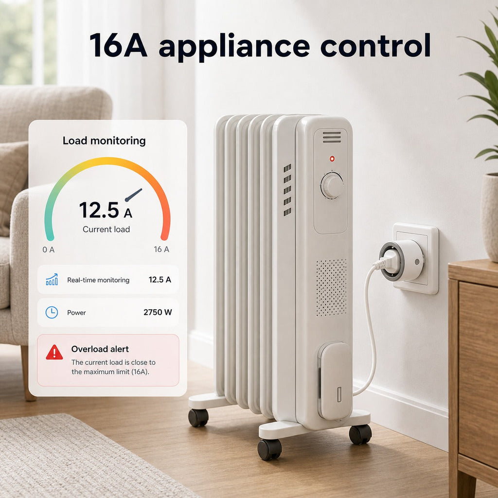 16A appliance control with load monitoring through Type F Wi-Fi smart plug