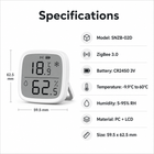 Specifications card for SNZB-02D ZigBee LCD climate sensor