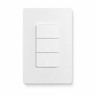 Studio packshot of three-gang white smart wall switch variant