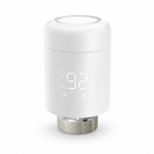 Single ZigBee smart thermostatic radiator valve on a white studio background