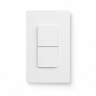Studio packshot of two-gang white smart wall switch variant