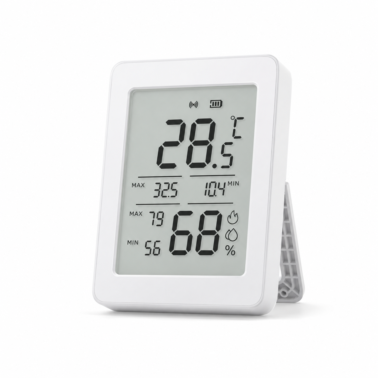 Capteur de température et humidité Zigbee avec écran LCD, boîtier blanc sur fond blanc