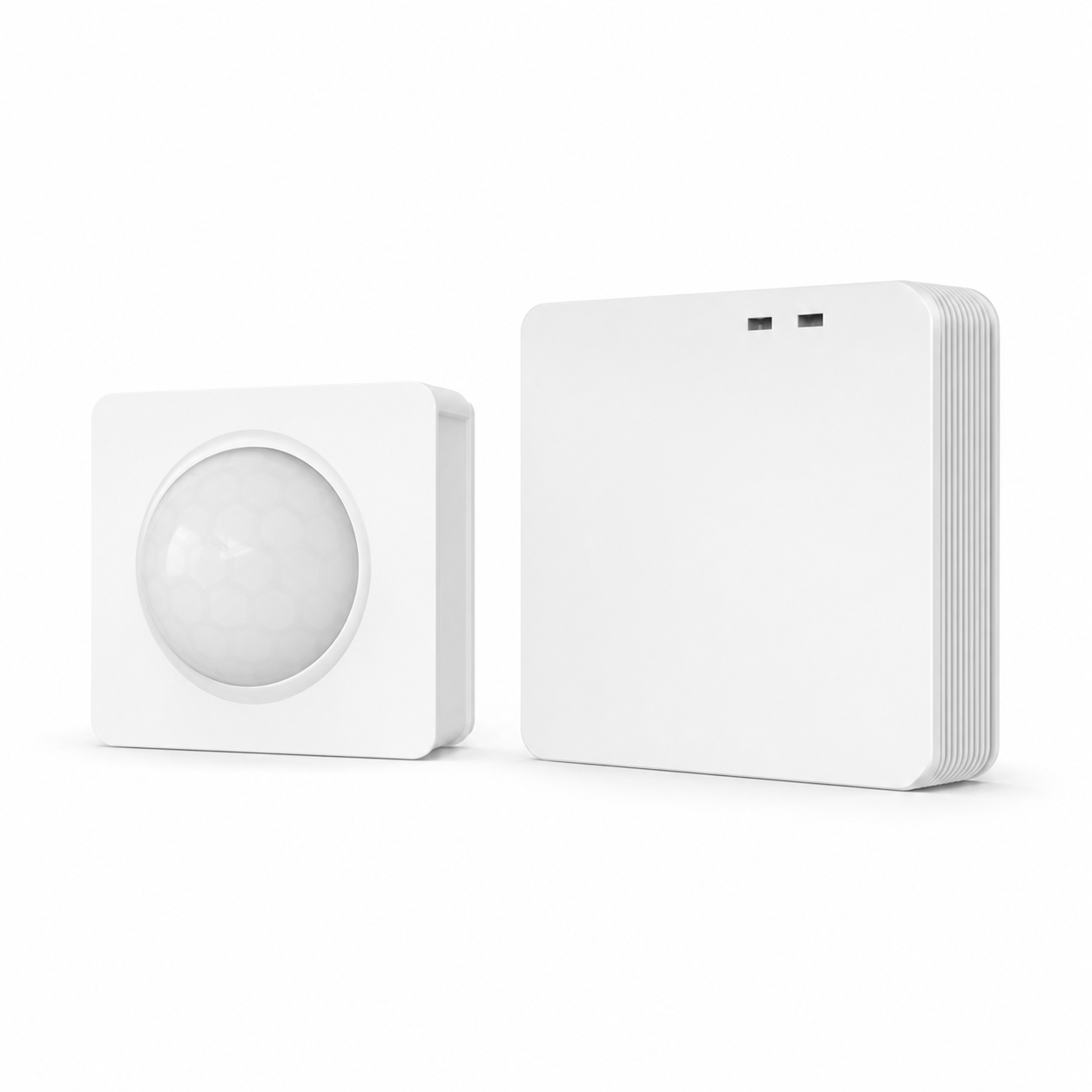Détecteur de mouvement PIR sans fil avec passerelle RF 433 MHz domotique, appareils blancs sur fond blanc