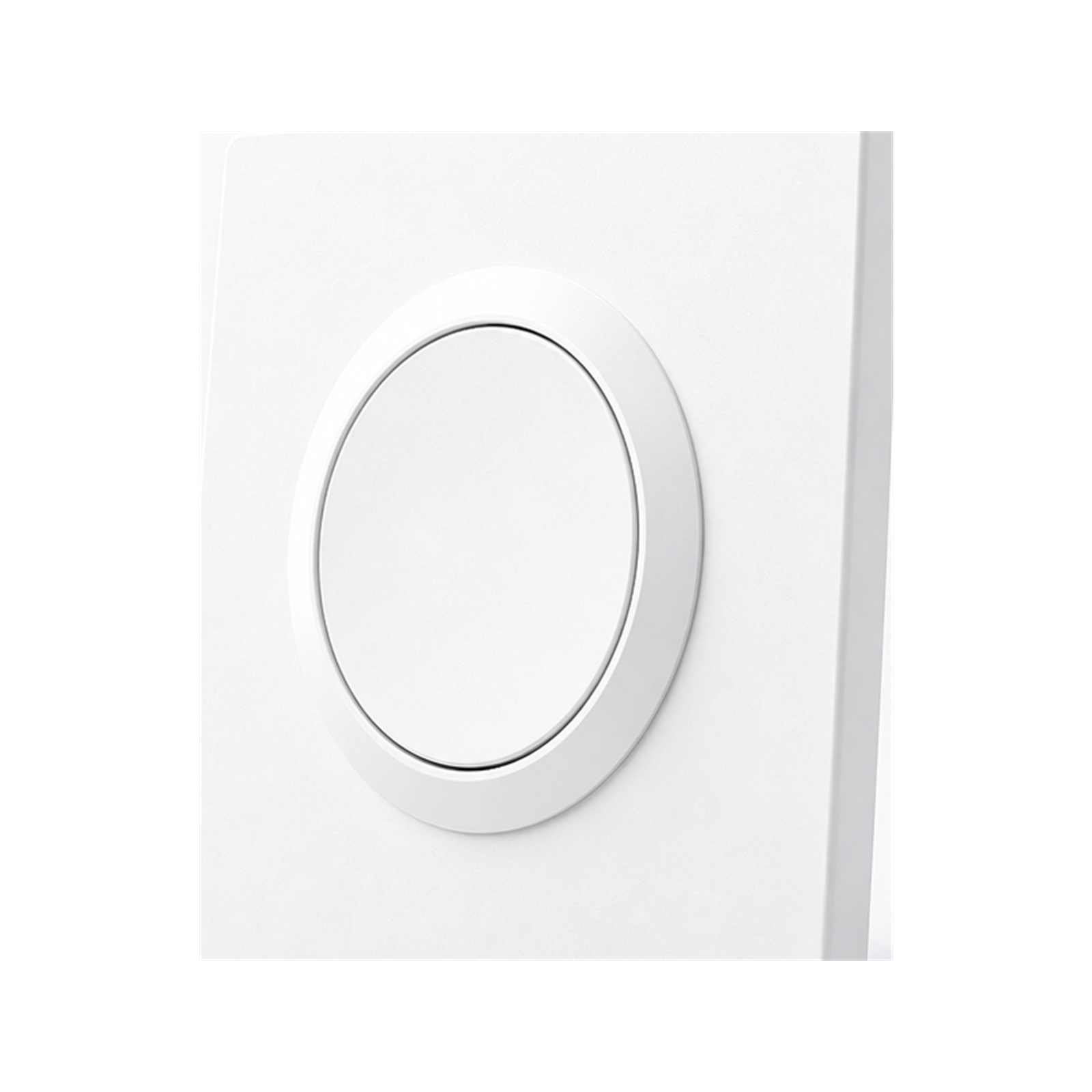 Interrupteur mural blanc NeoCase E1GSL Pro avec bouton rond central, design minimaliste pour commande d’éclairage intérieur.
