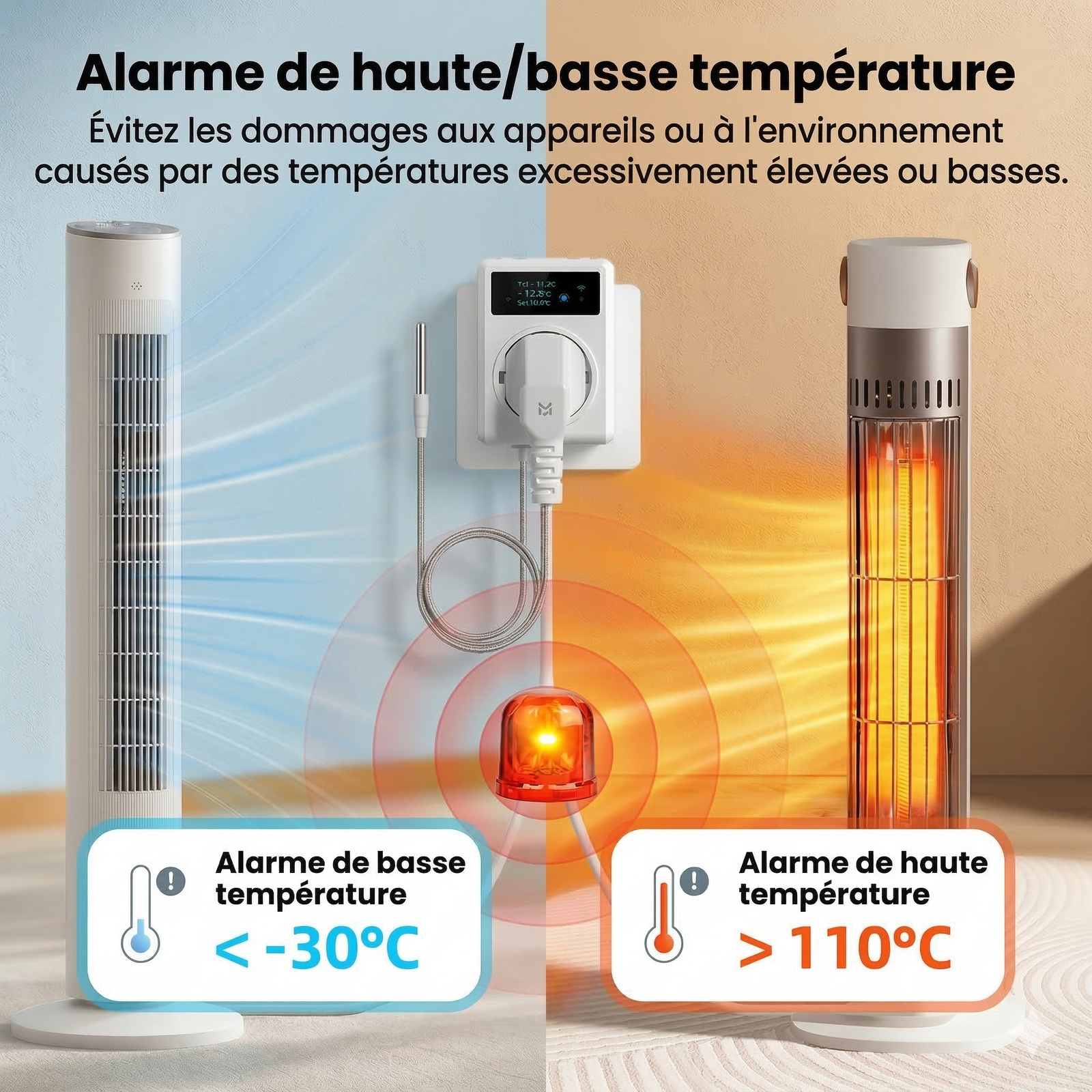 Alarme haute et basse température pour appareils connectés.