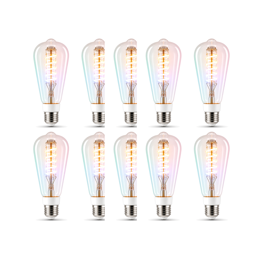 Ampoule ST64 Wi-Fi RGB+CCT 5W lot de 10 sur fond blanc studio