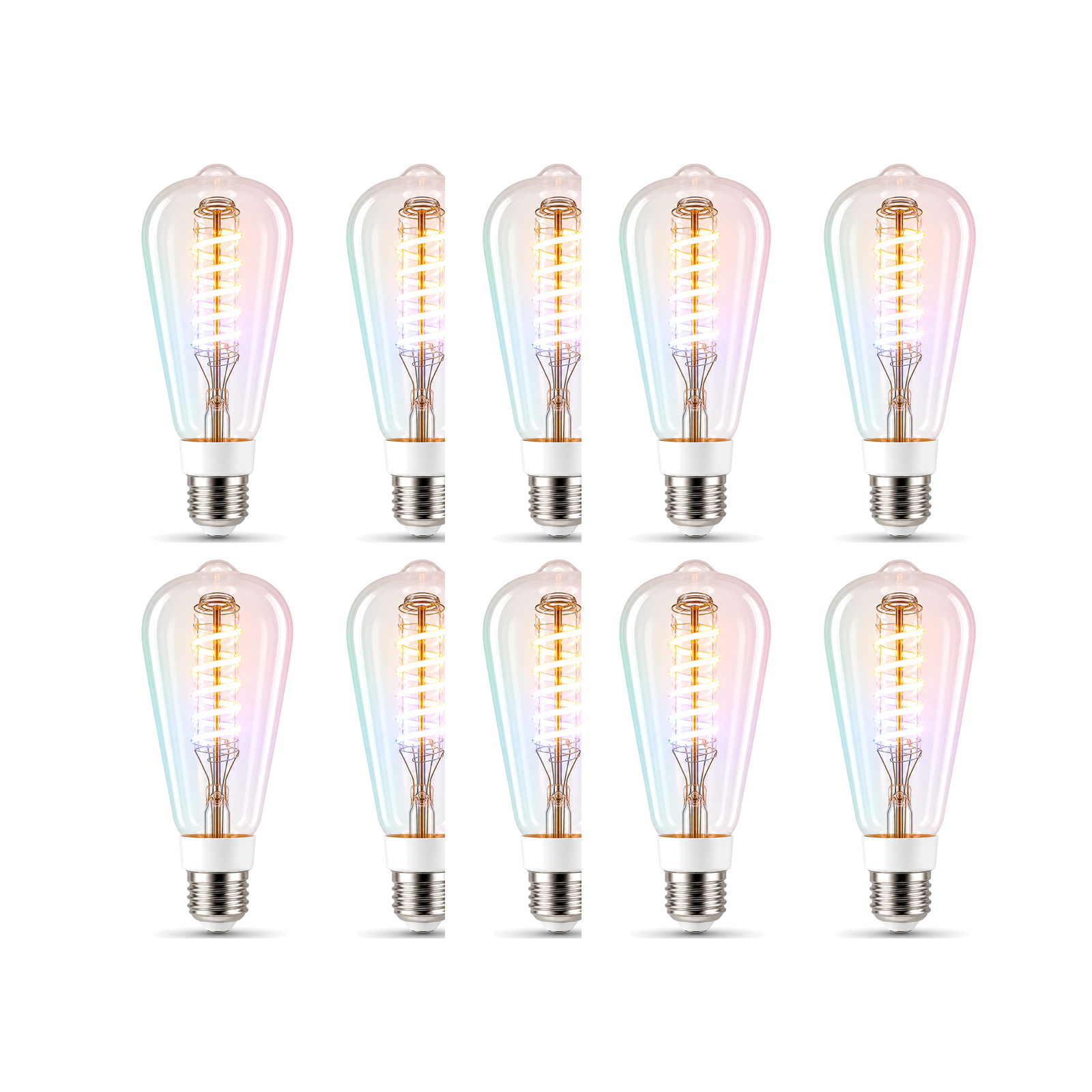 Ampoule ST64 Wi-Fi RGB+CCT 5W lot de 10 sur fond blanc studio