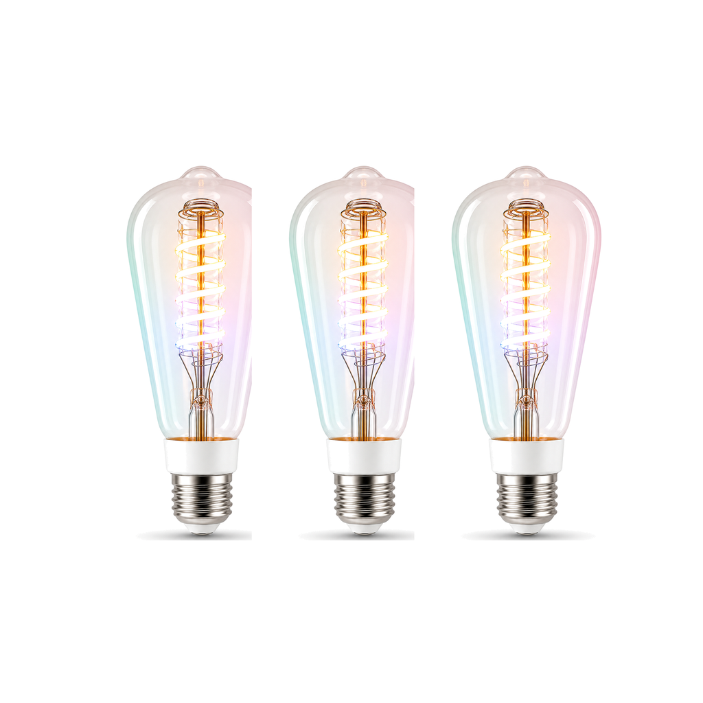 Ampoule ST64 Wi-Fi RGB+CCT 5W lot de 3 sur fond blanc studio