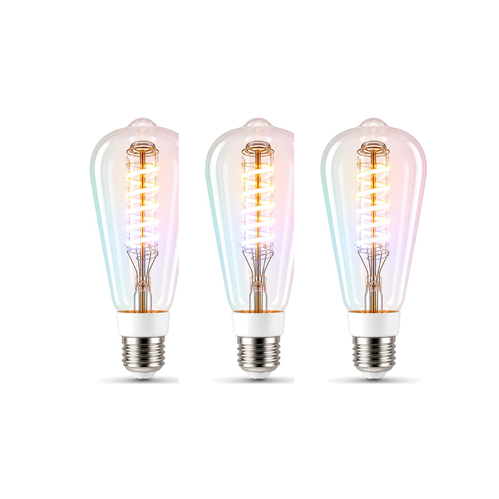 Ampoule ST64 Wi-Fi RGB+CCT 5W lot de 3 sur fond blanc studio