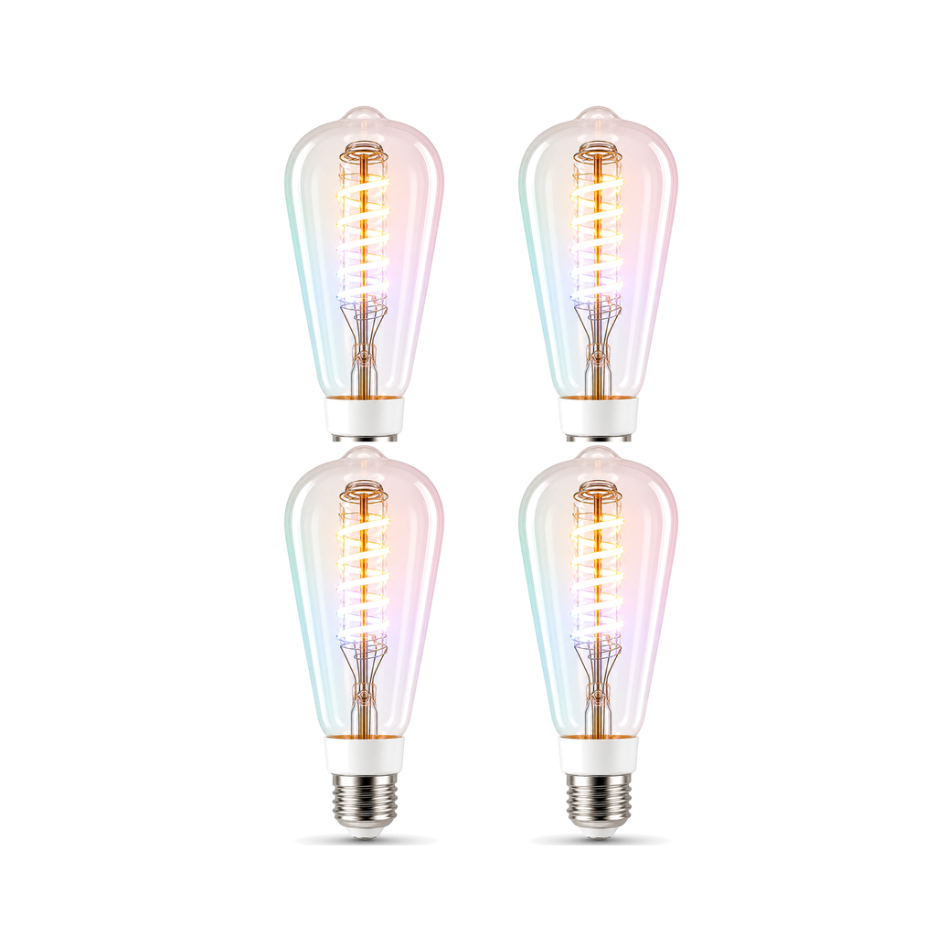 Ampoule ST64 Wi-Fi RGB+CCT 5W lot de 4 sur fond blanc studio