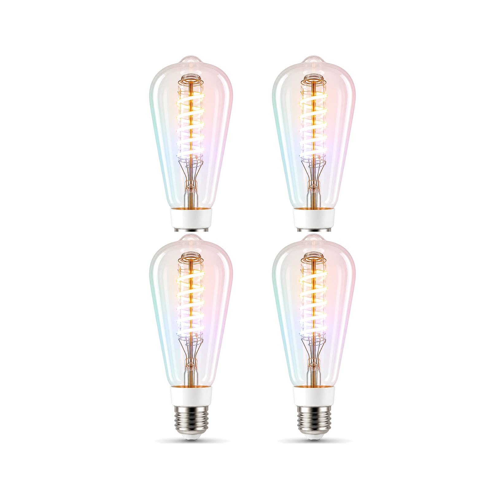 Ampoule ST64 Wi-Fi RGB+CCT 5W lot de 4 sur fond blanc studio