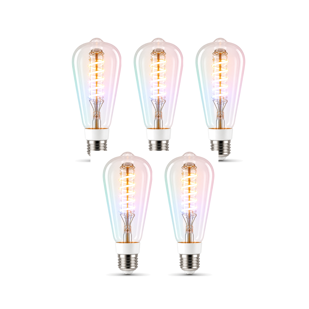 Ampoule ST64 Wi-Fi RGB+CCT 5W lot de 5 sur fond blanc studio