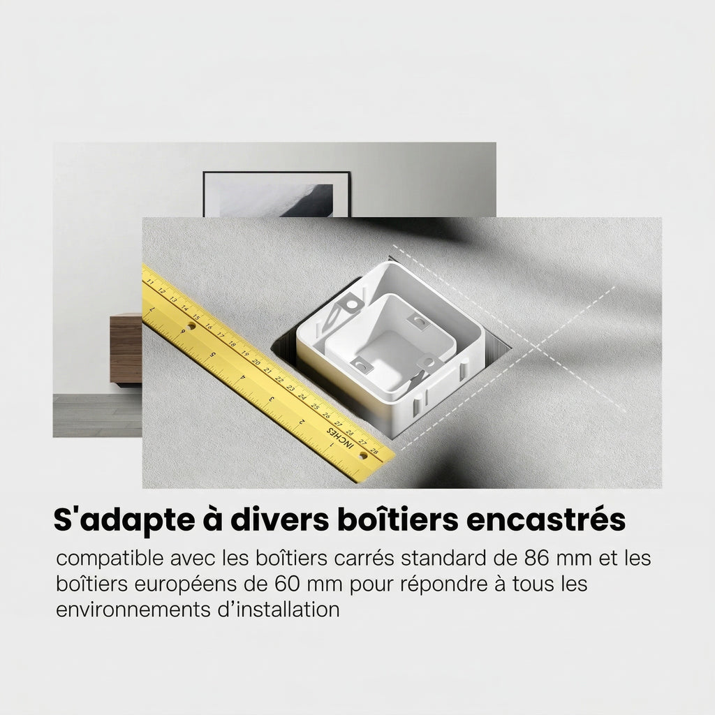 NéoControl Comfort compatible avec boîtiers encastrés carrés 86 mm et européens 60 mm.