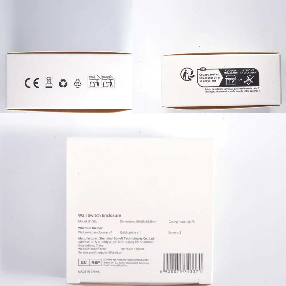 NéoCase E1GSL Pro blanc avec éléments d’installation pour interrupteur mural.