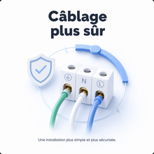 Schéma de câblage sécurisé du NéoMatter Comfort avec bornes L, N et sortie lampe.