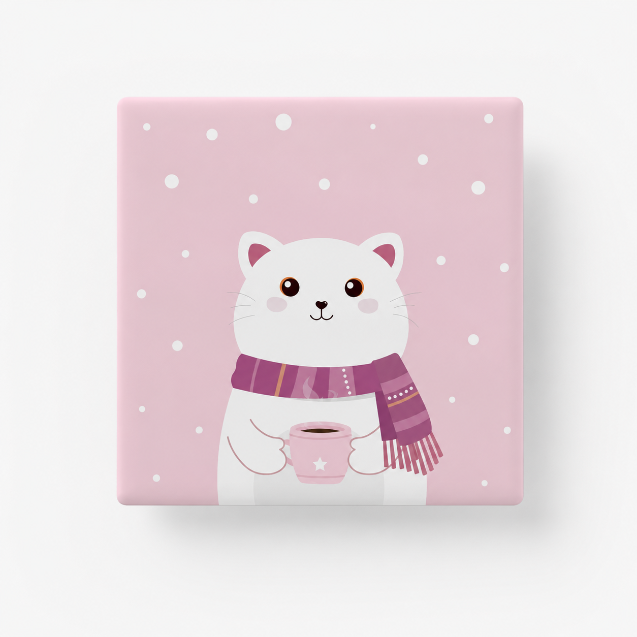 Cache décoratif rose NéoDom avec chat cartoon et motif neige.