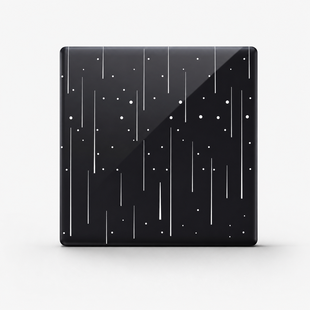 Cache de panneau noir étoilé NéoDom avec lignes blanches et finition brillante.