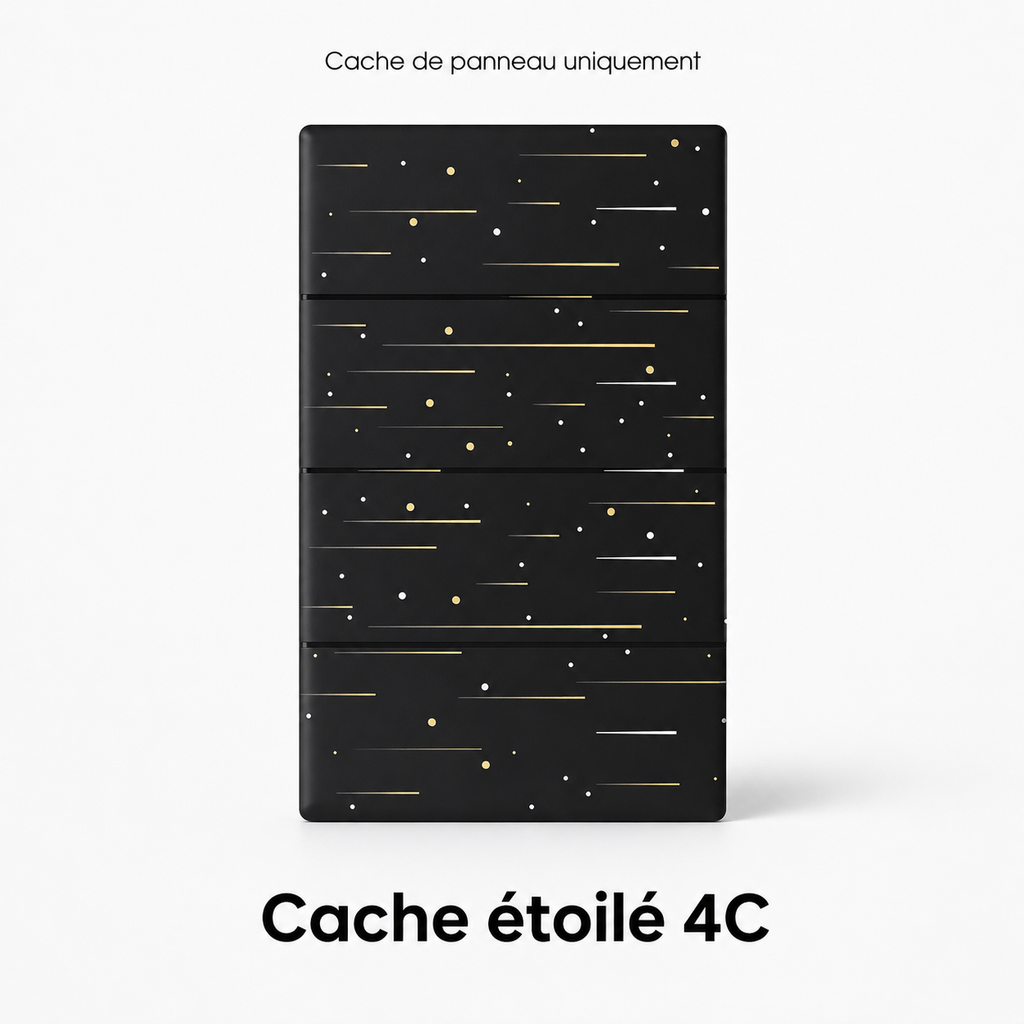 Cache de panneau noir étoilé NéoDom quatre canaux avec lignes dorées.