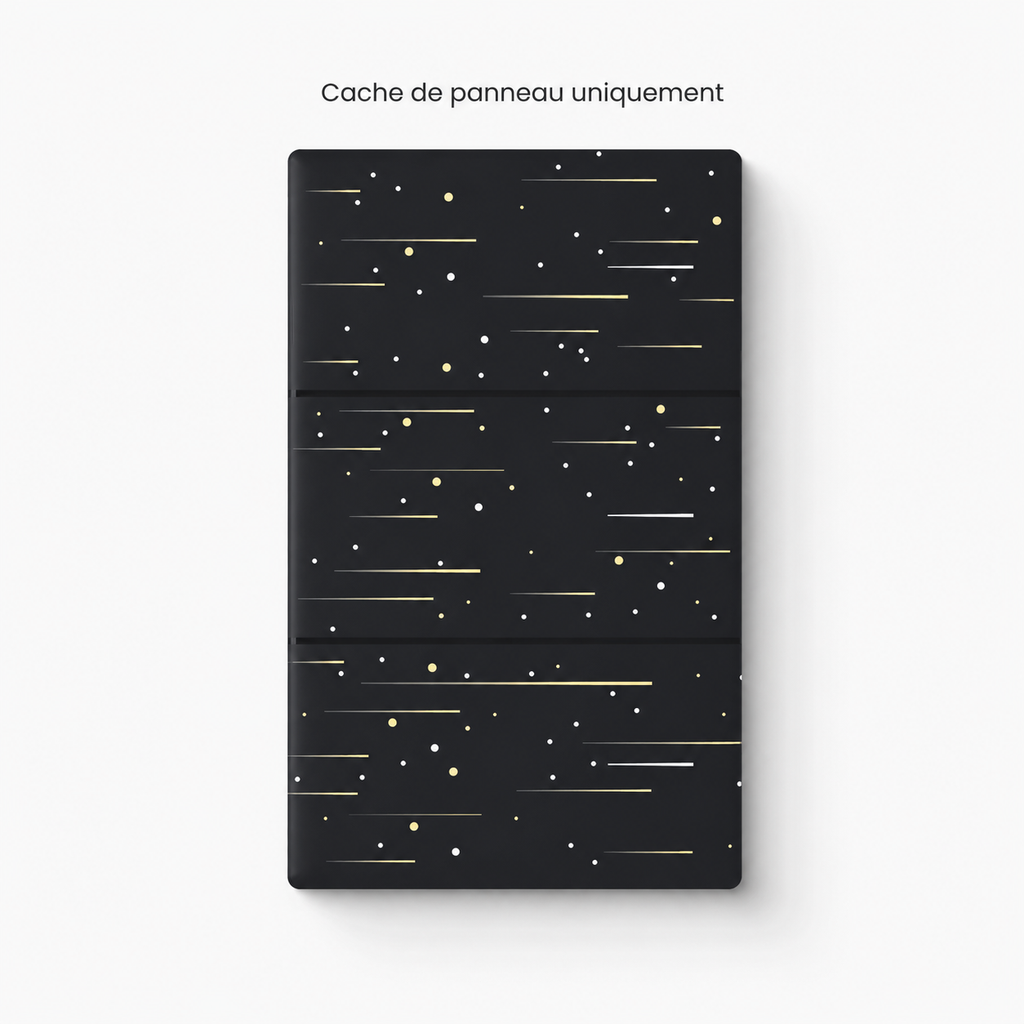 Cache de panneau noir Neodom avec motif etoile et lignes dorees.
