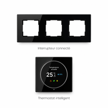 Cadre triple Noir Absolu avec thermostat intelligent NéoGrid Essential.
