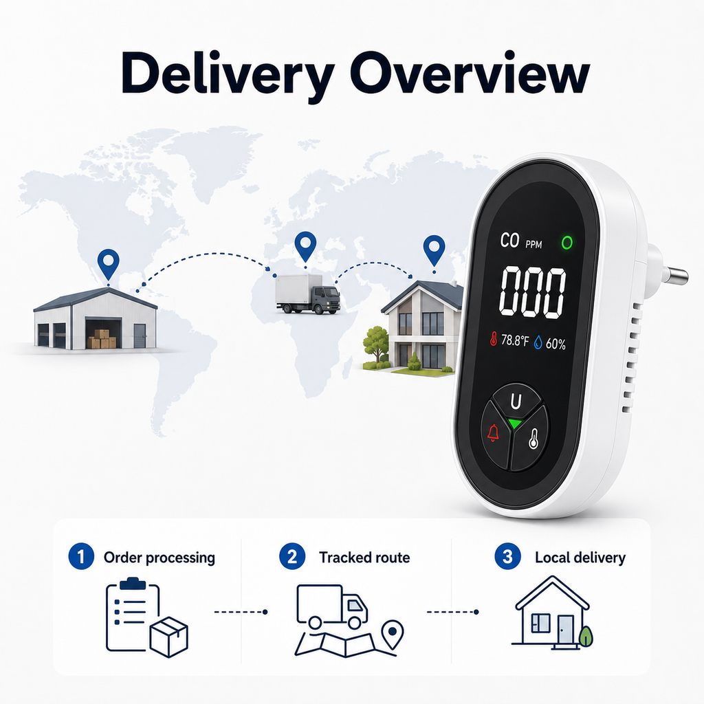 Delivery overview card with plug-in carbon monoxide detector