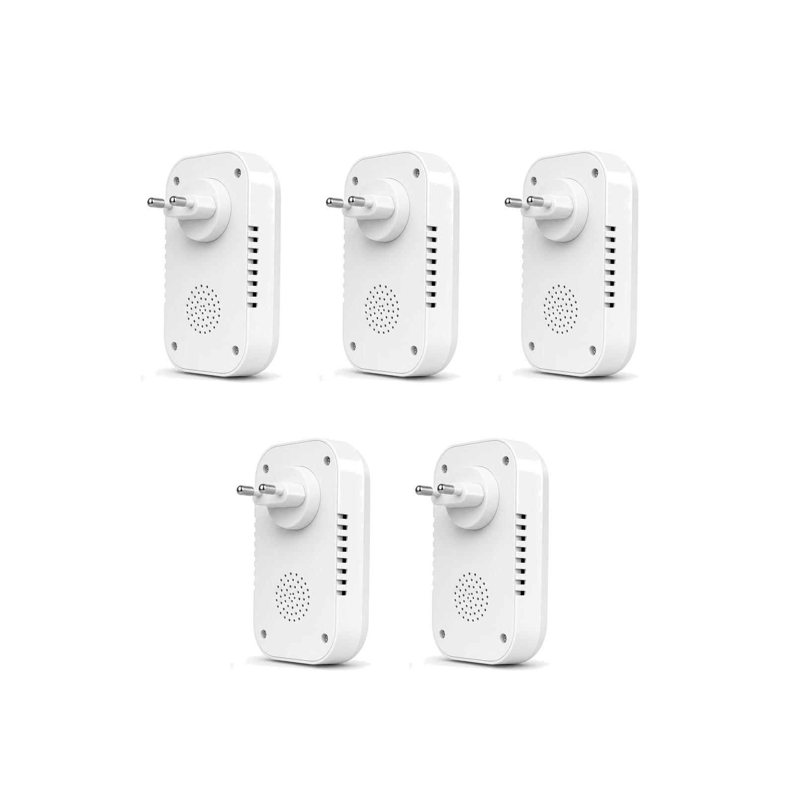 Lot de 5 détecteurs de monoxyde de carbone 3 en 1 avec prise EU sur fond blanc