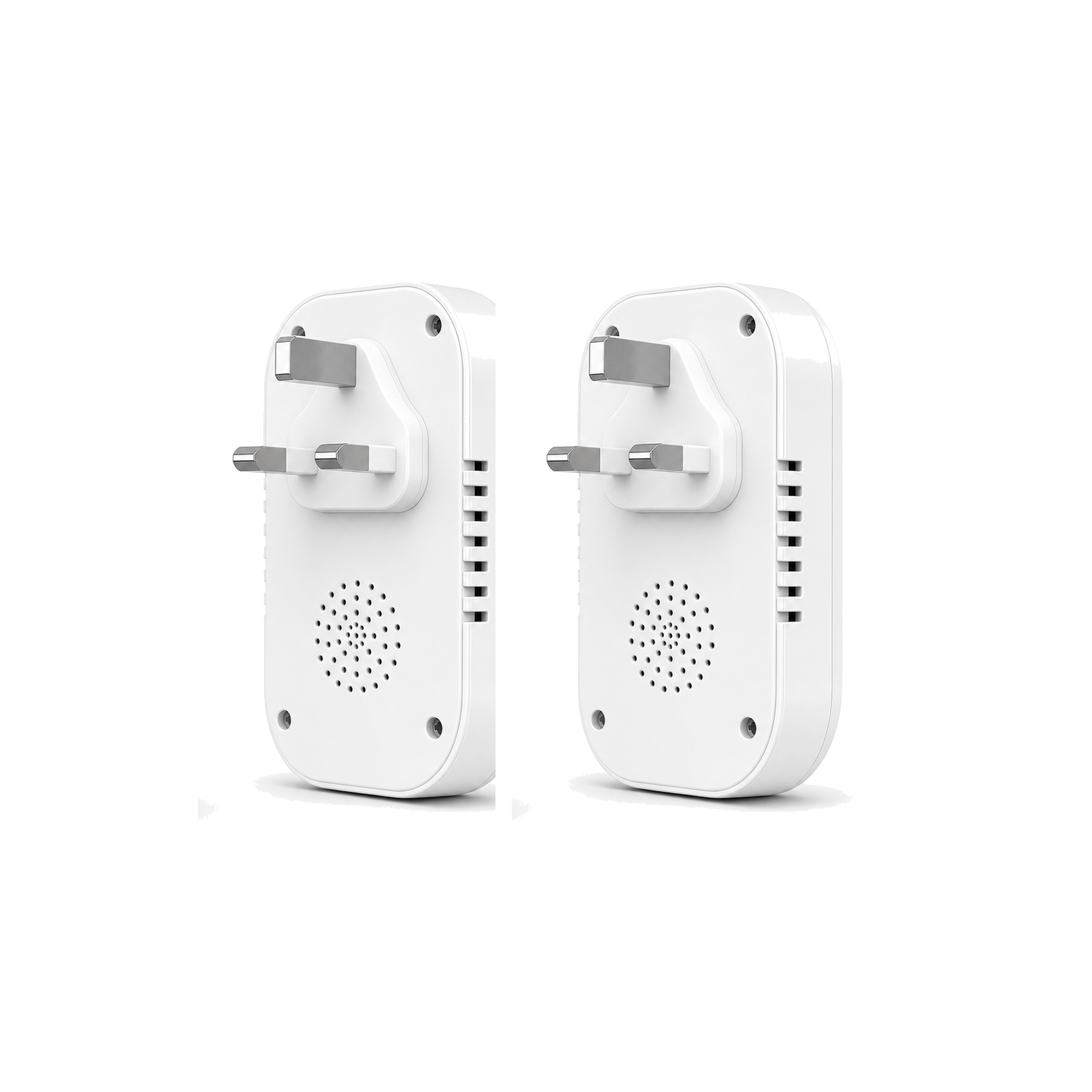 Lot de 2 détecteurs de monoxyde de carbone 3 en 1 avec prise UK sur fond blanc