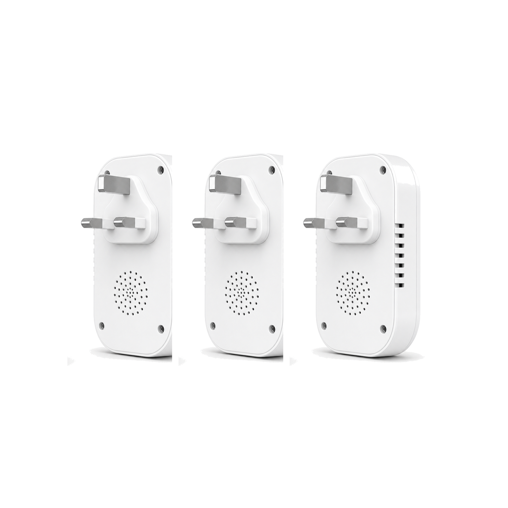Lot de 3 détecteurs de monoxyde de carbone 3 en 1 avec prise UK sur fond blanc