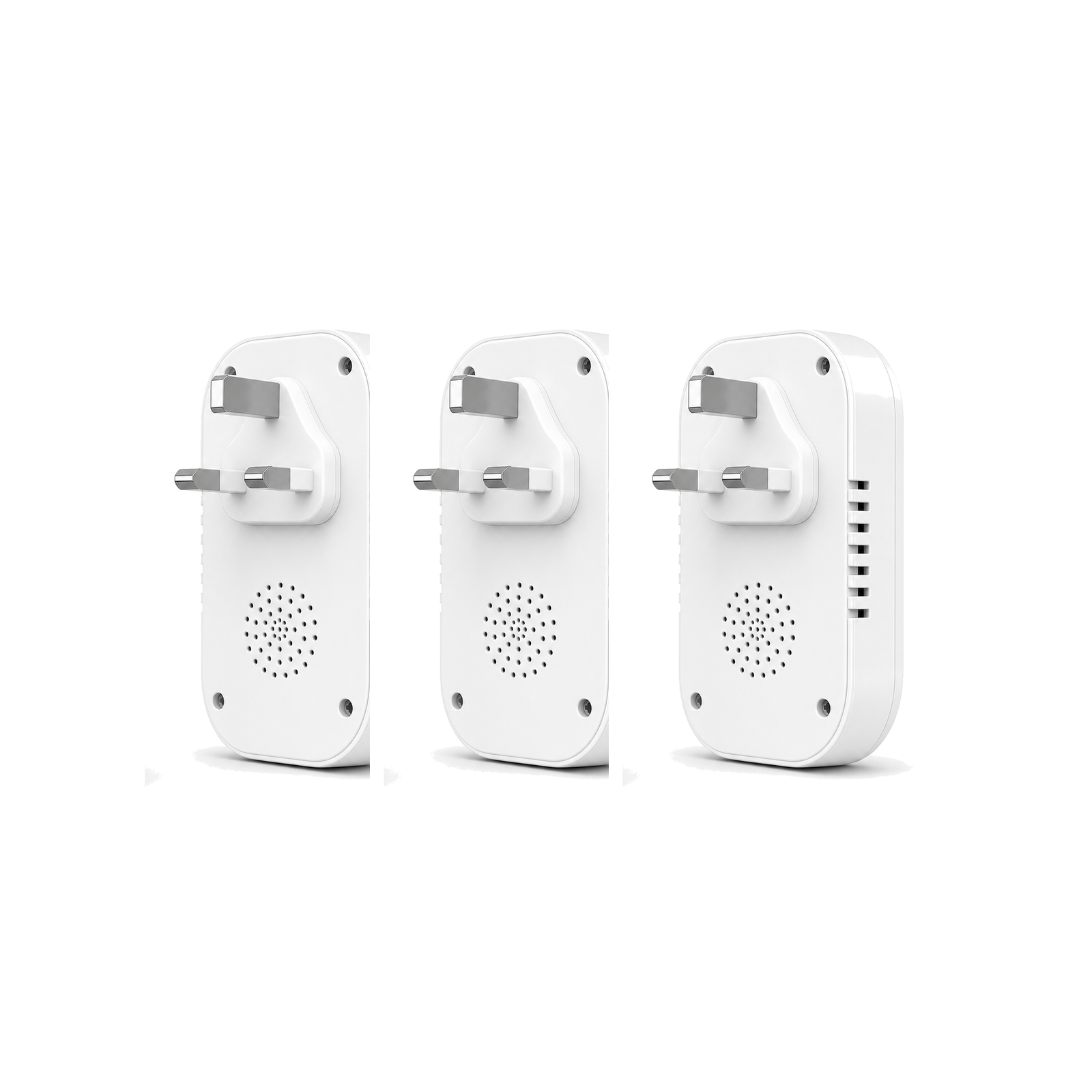 Lot de 3 détecteurs de monoxyde de carbone 3 en 1 avec prise UK sur fond blanc