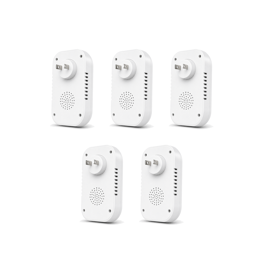 Lot de 5 détecteurs de monoxyde de carbone 3 en 1 avec prise US sur fond blanc