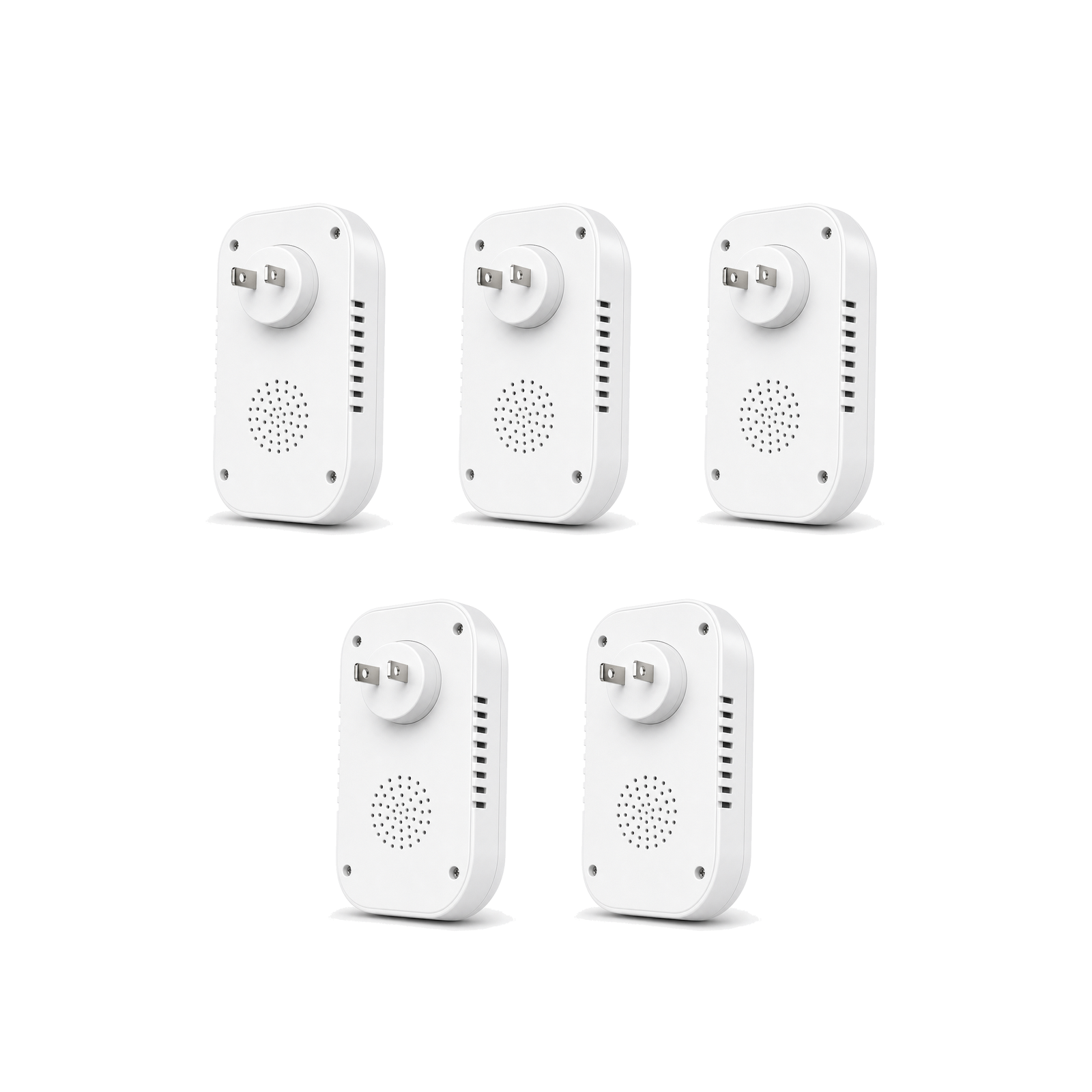 Lot de 5 détecteurs de monoxyde de carbone 3 en 1 avec prise US sur fond blanc