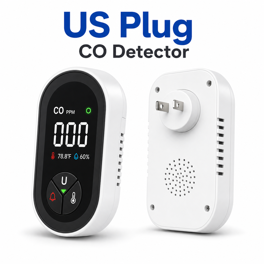 Studio packshot of US plug carbon monoxide detector