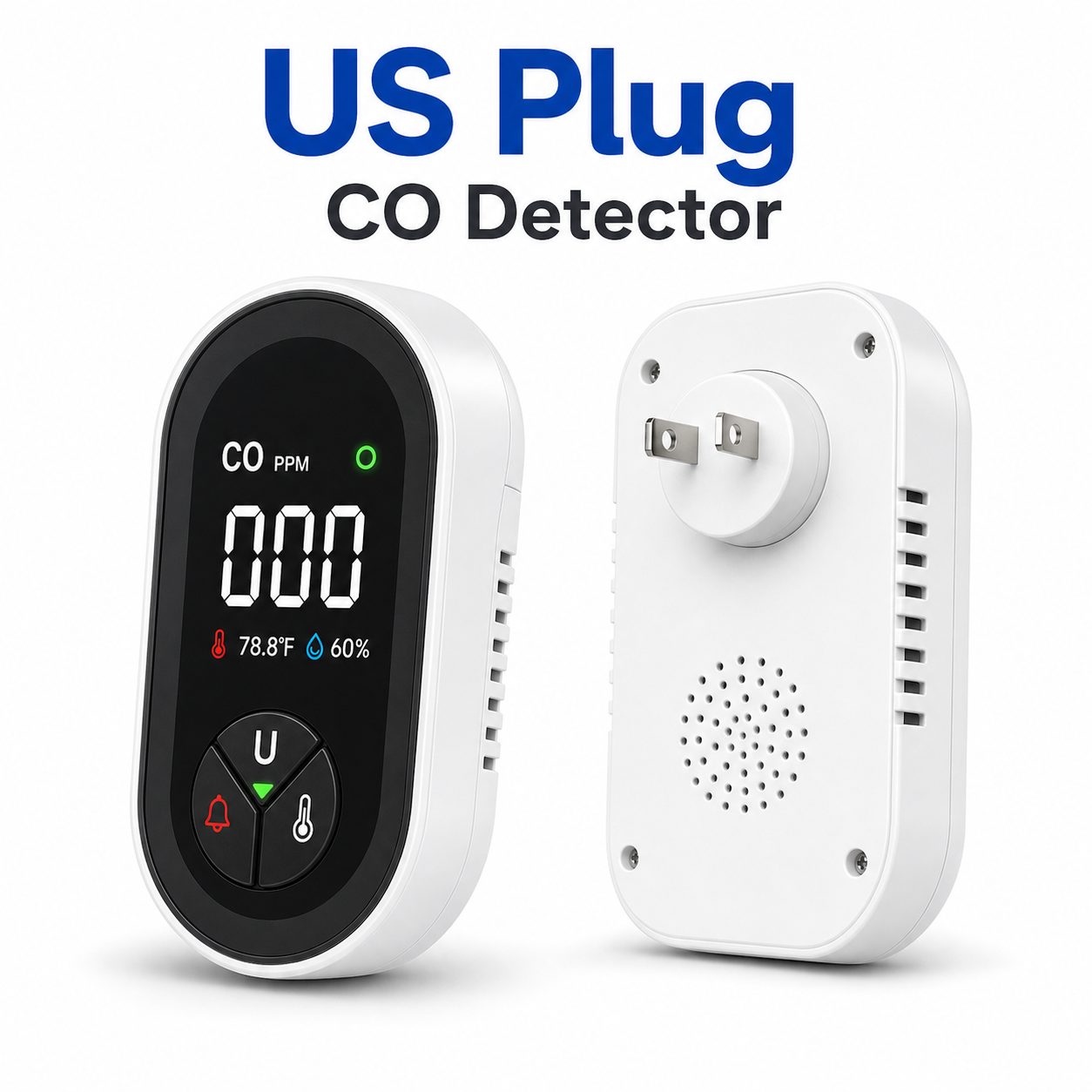 Studio packshot of US plug carbon monoxide detector