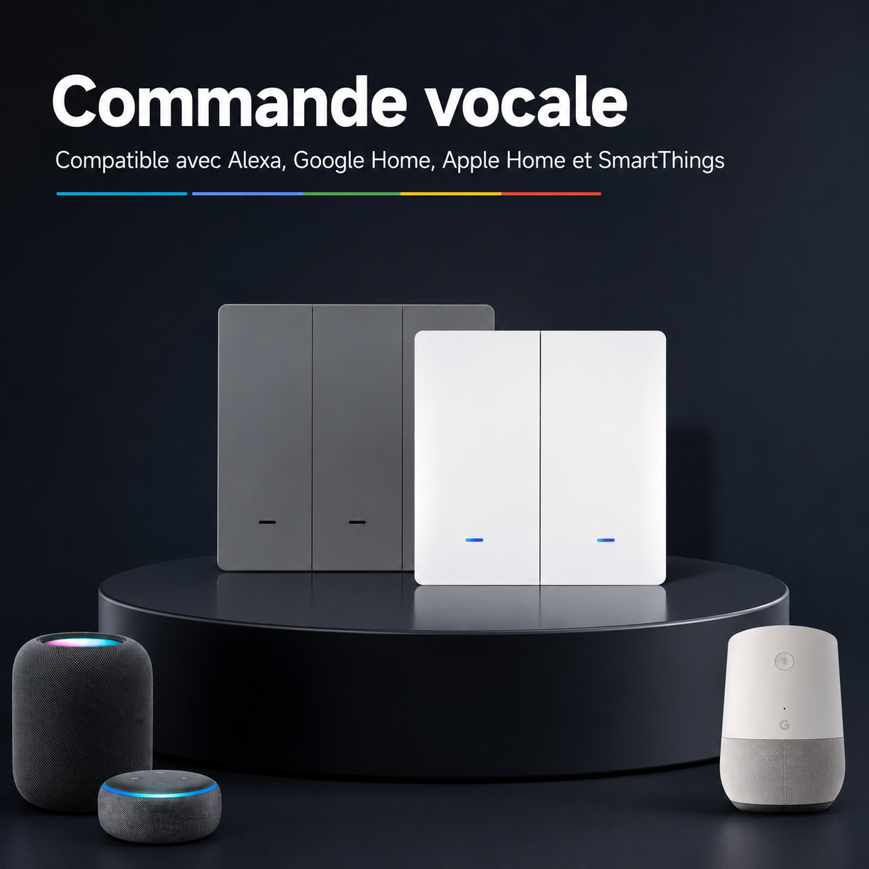 NéoMatter Comfort EU gris et blanc compatibles commande vocale avec assistants connectés.