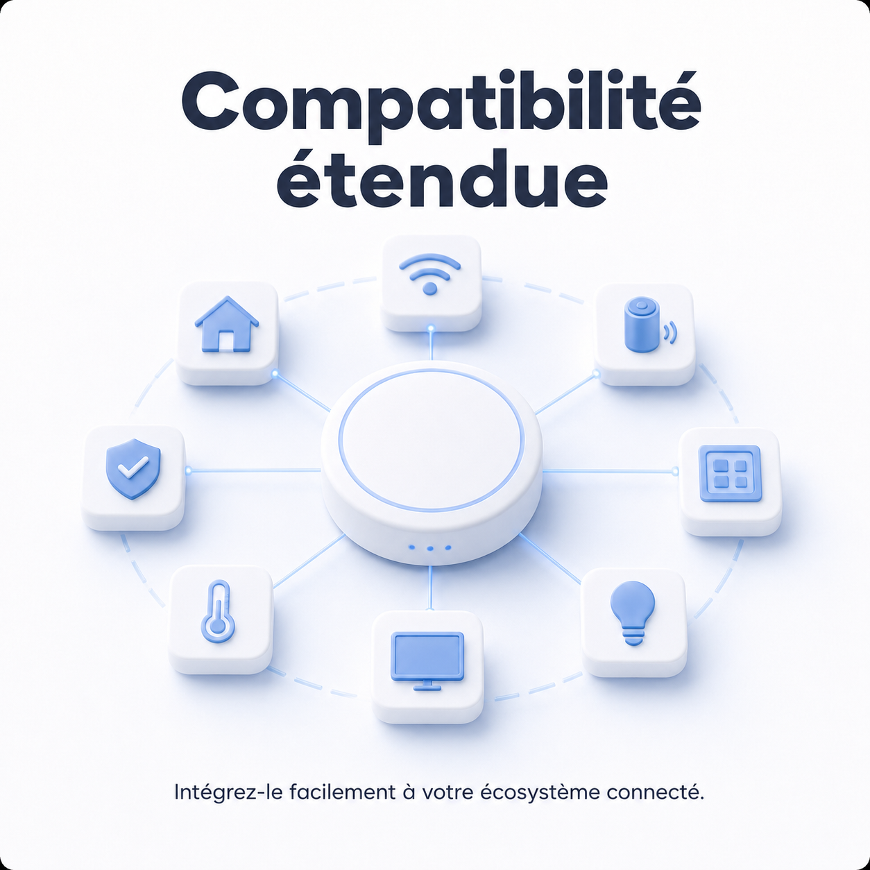 NéoMatter Comfort connecté aux équipements domotiques Matter, Wi-Fi et assistants vocaux.
