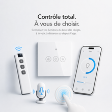 Commande de lumière par application, voix et télécommande sans fil.